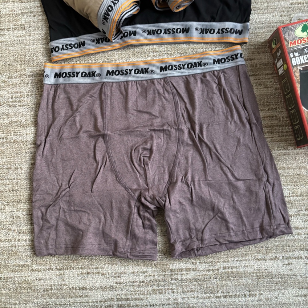 MOSSY OAK MENS NEW BROWN POLYESTER SPANDEX 6" INSEAM BOXER BRIEF LARGE  (36-38)